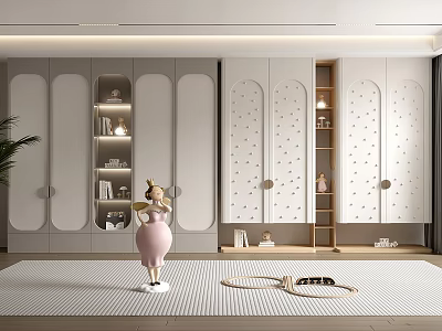Modern White Wardrobe Design With Glass Doors Shelves And LED Lighting 3d model