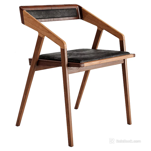 Modern Wooden Frame Leisure Chair With Black Cushion And Ergonomic Armrest Design 3d model 