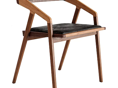 Modern Wooden Frame Leisure Chair With Black Cushion And Ergonomic Armrest Design 3d model