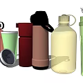 Colorful Assorted Drinkware Collection Including Plastic Stainless Steel Cups With Lids And Handles