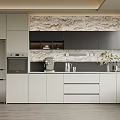 Modern Kitchen Sideboard With Marble Backsplash Gray Cabinets Appliances And Plants 3d model