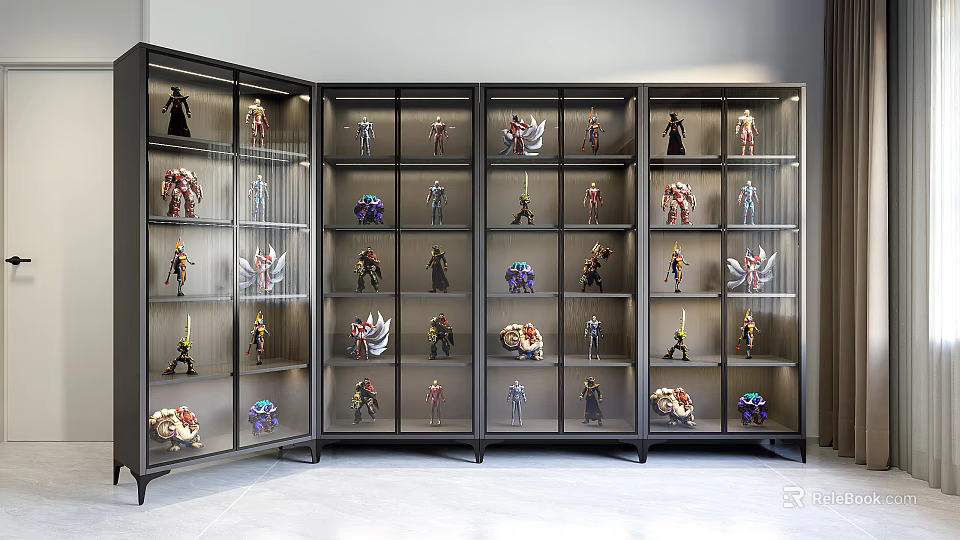 Modern Metal Display Shelves With Glass Doors For Collectible Action Figures 3d model 