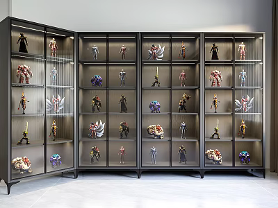Modern Metal Display Shelves With Glass Doors For Collectible Action Figures 3d model