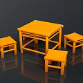 Orange Square Wooden Table With Four Matching Square Stools Simple Design