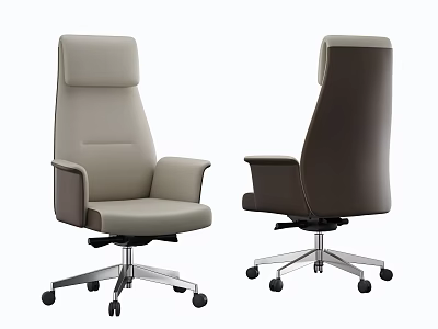 Modern High Back Office Chair with Armrests Metal Base Wheels Light Gray and Dark Brown 3d model