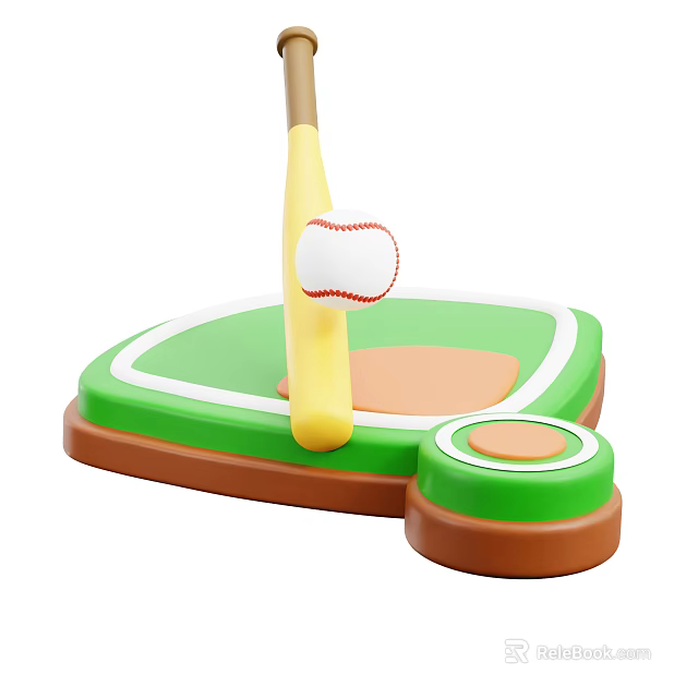 Colorful Baseball Toy Playset With Green Base Yellow Bat And White Ball 3d model 