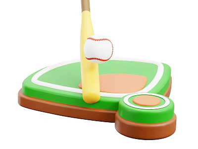 Colorful Baseball Toy Playset With Green Base Yellow Bat And White Ball 3d model
