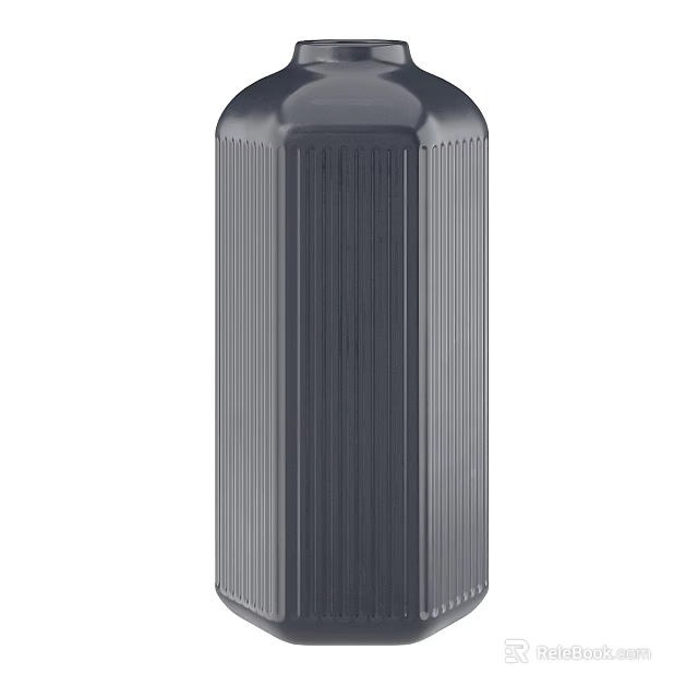 Modern Minimalist Gray Vertical Striped Ceramic Vase With Fresh Floral Arrangement For Home Decor 3d model 