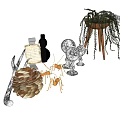 Chic Decorative Ornament Set Including Glass Globes Metal Figurines And Hanging Green Plant