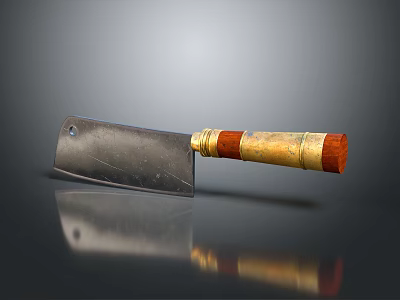 Traditional Kitchen Knife With Metal Blade Wooden Handle And Golden Decoration 3d model
