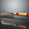 Traditional Kitchen Knife With Metal Blade Wooden Handle And Golden Decoration