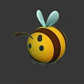 Cute Cartoon Bee With Yellow Brown Stripes And Blue Wings 3D Model On Gray Background