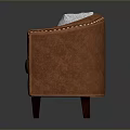 Elegant Brown Leather Armchair With Studded Trim Light Cushion And Wooden Legs