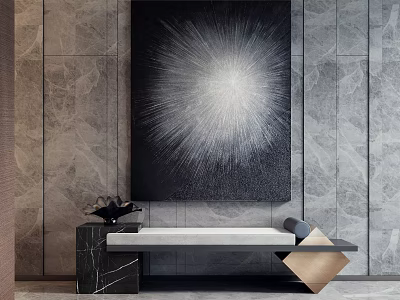 Modern Luxury Sofa Bench Interior Design With Marble Base And Wall Art 3d model