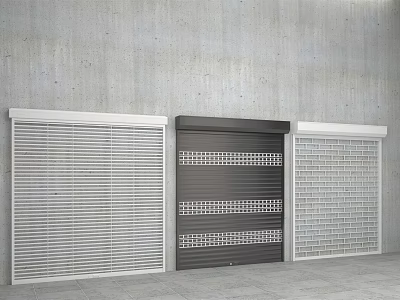 Modern Roller Shutters With White Black Designs Against Gray Concrete Wall 3d model