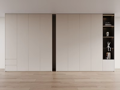 Modern White Wardrobe Design With Black Accent Strip And Open Storage Shelves 3d model