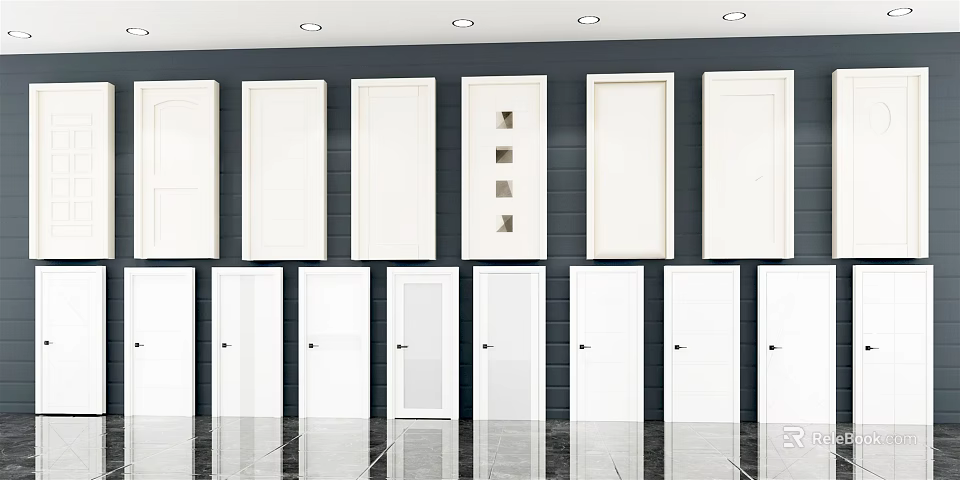 White Hinged Doors with Various Designs for Modern Home Interior 3d model 
