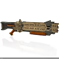 Futuristic Weapon With Gold And Black Color Scheme Orange Accents Modular Design And Hollow Patterns