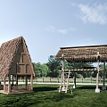 thatched pavilion pavilion landscape pavilion thatched house 3d model