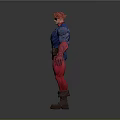 Superhero Action Figure With Red Hair Blue Top Red Pants Shoulder Pads And Brown Boots