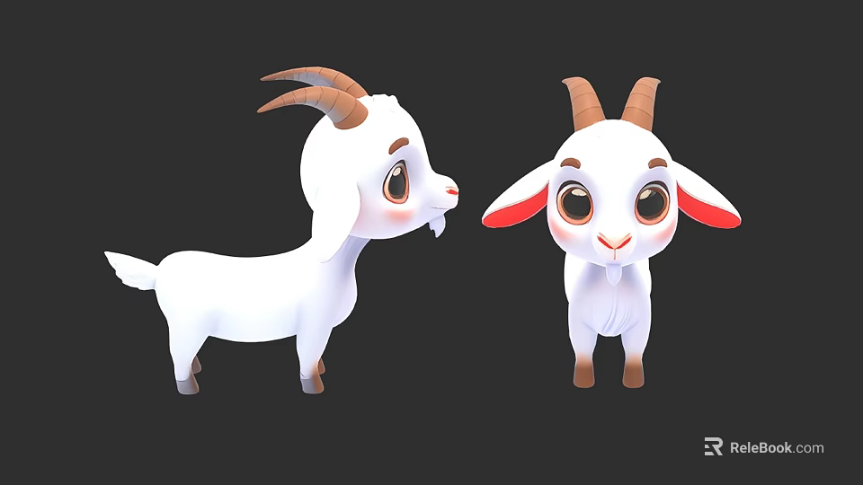 Cute Cartoon Reptile Characters With Brown Horns And Red Inner Ears On Black Background 3d model 