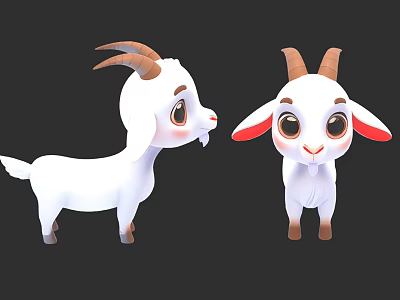 Cute Cartoon Reptile Characters With Brown Horns And Red Inner Ears On Black Background 3d model