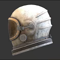 Vintage Weathered Diving Helmet With Brass Faceplate And Metal Details On Reflective Black Surface