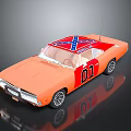 Orange Classic Car With Rebel Flag And 01 Marking 3d model
