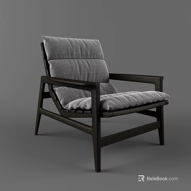 Modern Accent Chair With Dark Wooden Frame And Gray Upholstered Cushions 3d model 