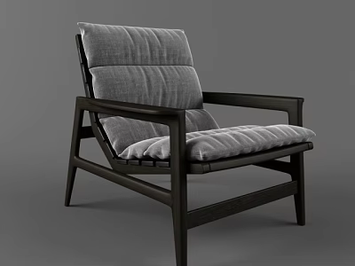Modern Accent Chair With Dark Wooden Frame And Gray Upholstered Cushions 3d model