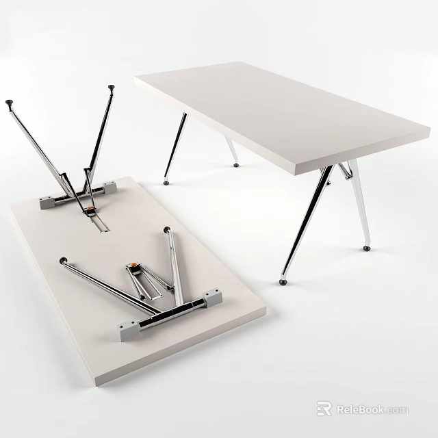 White Foldable Dining Table With Metal Legs And Portable Space Saving Design 3d model 