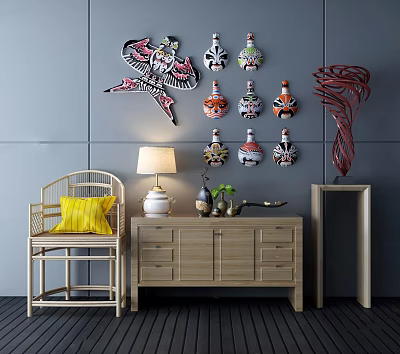 New Chinese Style Entrance Cabinet Side Cabinet 3d model