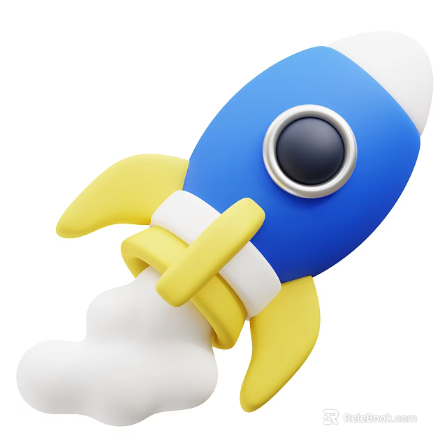 Cartoon Rocket With Blue Yellow Body And White Smoke 3D Design 3d model 