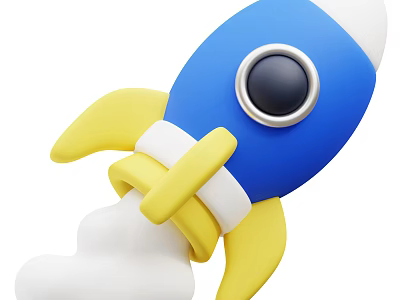 Cartoon Rocket With Blue Yellow Body And White Smoke 3D Design 3d model