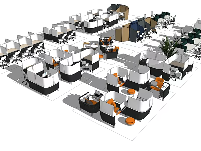 Modern Office Workspace With Cubicle Workstations Office Chairs And Green Plants 3d model