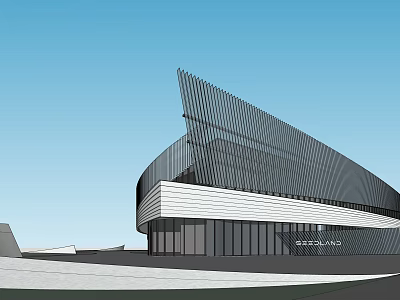 Modern MOTORLAND Building With Geometric Glass Facade And Sleek Architectural Design 3d model
