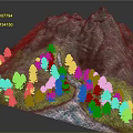 Detailed 3D Mountain Landscape With Flowing River And Lush Green Vegetation