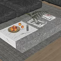 Modern Marble Top Coffee Table With Fresh Fruits Green Plant And Magazines By Gray Sofa