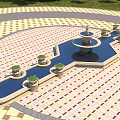 Garden Ornaments With Multi Tiered Fountain Curved Water Pool Circular Stone Pedestals And Checkerboard Paving