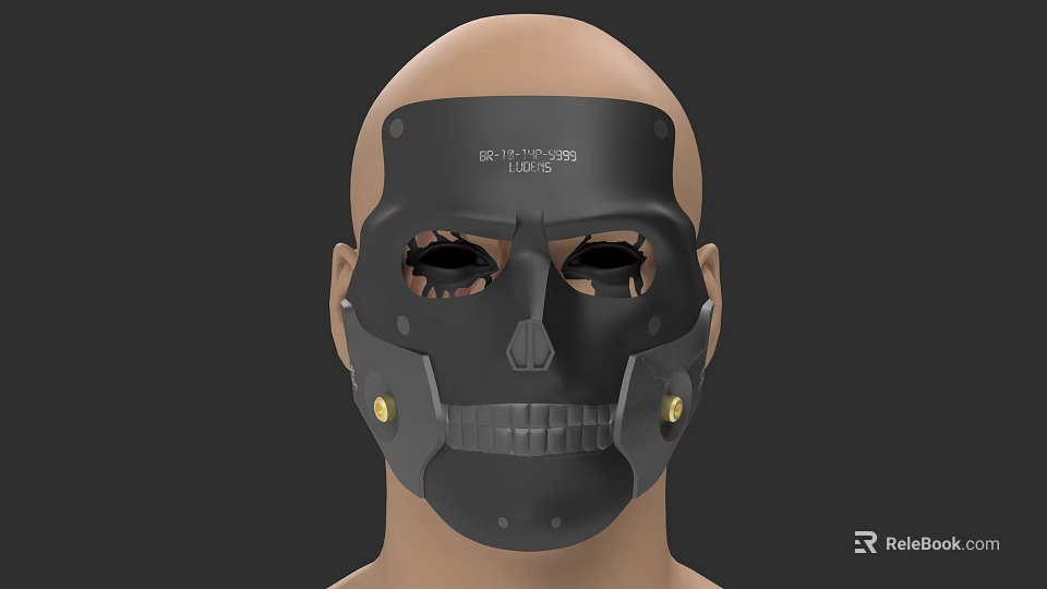 Game and Movie Character With Futuristic Black Skull Design Mask And Gold Accents 3d model 