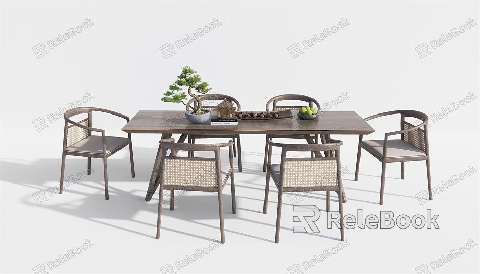 New Chinese Dining Table and Chair Combination Dining Table and Chair Casual Table and Chair Outdoor Table and Chair Rattan Leisure Chair model