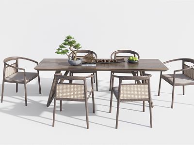 New Chinese Dining Table and Chair Combination Dining Table and Chair Casual Table and Chair Outdoor Table and Chair Rattan Leisure Chair model