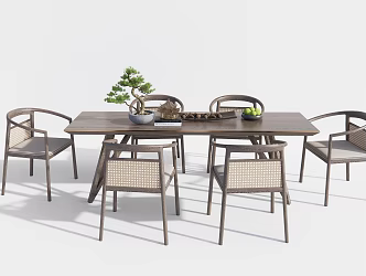 New Chinese Dining Table and Chair Combination Dining Table and Chair Casual Table and Chair Outdoor Table and Chair Rattan Leisure Chair 3d model