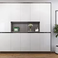 Modern Living and Dining Room Interior With Open Design TV Cabinet Plants and Window Curtains