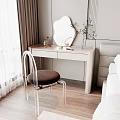 Modern Bedroom Dressing Table With Round Mirror Acrylic Stool And Decorative Items 3d model