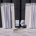 Light Colored Curtains Hanging By Black Wall With Wooden Floor And Woven Decor