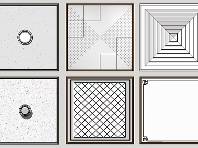 Various Ceiling Design Patterns With Geometric Grids Layered Squares And Circular Openings 3d model