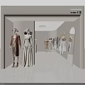 Modern Clothing Store Interior With Mannequins Displayed Outfits Hanging Clothes And Wall Mirrors