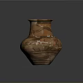 Ancient Pottery Sculpture with Intricate Carving Painted Patterns and Fragmented Design