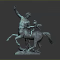 Bronze Horseman Sculpture With Raised Arm And Angel Figure On Square Base